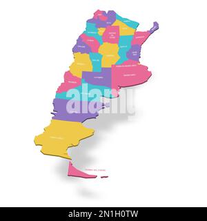 Argentinische politische Karte der Verwaltungsabteilungen - Provinzen und autonome Stadt Buenos Aires. Farbige 3D-Vektorkarte mit Namensbezeichnungen. Stock Vektor