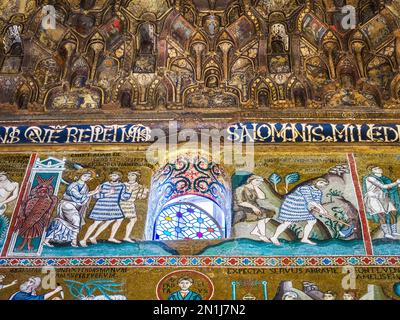Byzantinische Mosaiken mit Episoden aus dem Buch Genesis - die Palatinkapelle des normannischen Palastes in Palermo - Sizilien, Italien Stockfoto