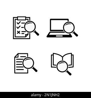 Symbole für Fallstudien legen den Umrissvektor fest. Angebotsplattform. Studienanalyse Stock Vektor