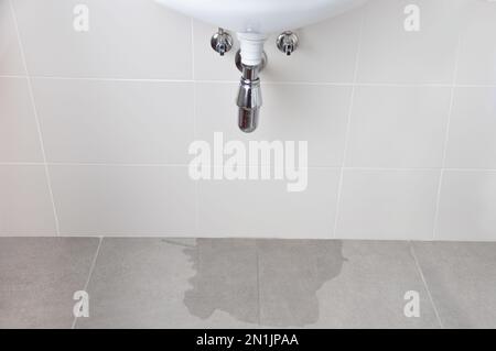 Wasserschäden im Haushalt durch verstopften Sanitärabfluss Stockfoto