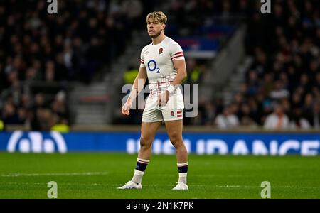 Twickenham. Vereinigtes Königreich. 04. Februar 2023 England V Schottland, Culcutta Cup, Guinness 6 Nations. Twickenham-Stadion. Twickenham. Ollie Hassell-Collins (England) während des England V Schottland, Culcutta Cup Rugby-Spiels in den Guinness 6 Nations. Stockfoto