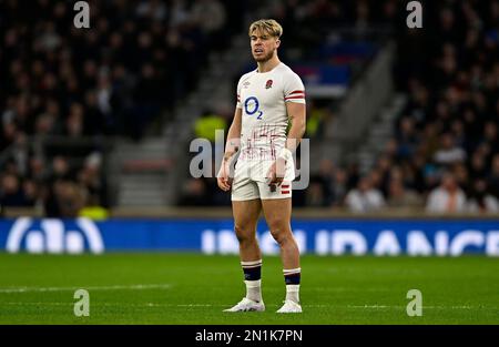 Twickenham. Vereinigtes Königreich. 04. Februar 2023 England V Schottland, Culcutta Cup, Guinness 6 Nations. Twickenham-Stadion. Twickenham. Ollie Hassell-Collins (England) während des England V Schottland, Culcutta Cup Rugby-Spiels in den Guinness 6 Nations. Stockfoto