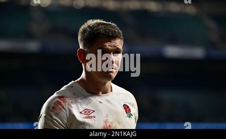 Twickenham. Vereinigtes Königreich. 04. Februar 2023 England V Schottland, Culcutta Cup, Guinness 6 Nations. Twickenham-Stadion. Twickenham. Owen Farrell (England, Kapitän) während des England V Schottland, Culcutta Cup Rugby-Spiels in den Guinness 6 Nations. Stockfoto