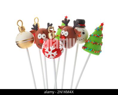 Köstliche weihnachtliche Torten, isoliert auf Weiß Stockfoto