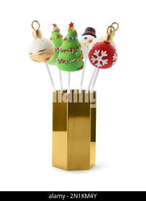 Köstliche weihnachtliche Torten, isoliert auf Weiß Stockfoto