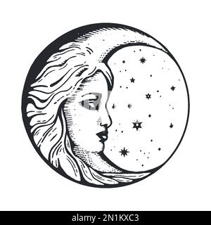 Mondsichelzeichnung mit der Hand Vektordarstellung. Stock Vektor