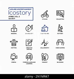 Hobbys und Unterhaltung - Symbolsatz im Liniendesign Stock Vektor