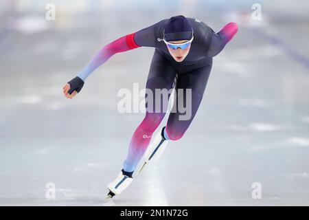 HEERENVEEN, NIEDERLANDE - FEBRUAR 5: Naomi Verkerk tritt am 5. Februar 2023 bei der niederländischen Single Distances Speed Skating Championships 2023 in Heerenveen, Niederlande an der Women's 1000m (Foto: Douwe Bijlsma/Orange Pictures) Stockfoto