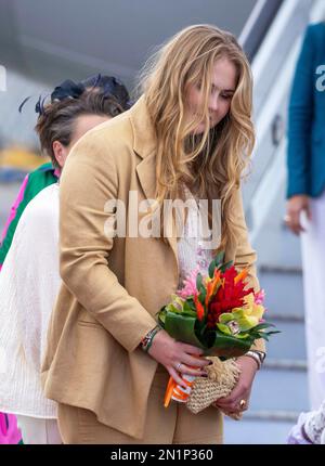 Prinzessin Amalia aus den Niederlanden kommt am 06. Februar 2023 am Princess Juliana International Airport an, um am 7. Tag des Besuchs im Karibischen Fotografien: Albert Nieboer/Netherlands OUT/Point de Vue OUT einen 2-tägigen Besuch in St. Maarten zu machen Stockfoto