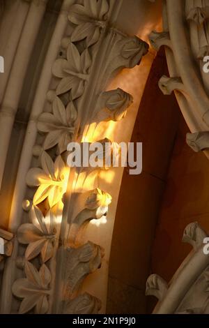 Steingeschnitzte Details im Inneren der Cuenca-Kathedrale Castilla-La Mancha Spanien Stockfoto