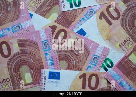 Nahaufnahme von 10-Euro-Banknoten Stockfoto