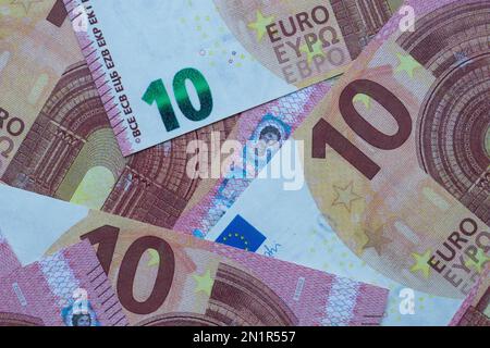 Nahaufnahme von 10-Euro-Banknoten Stockfoto