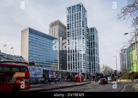 Das Tower-Gebäude ein Bürogebäude aus dem Jahr 1960er neben der Waterloo-Station, das für den Abriss und die Sanierung des Standorts geplant ist. Nach London. UK Stockfoto