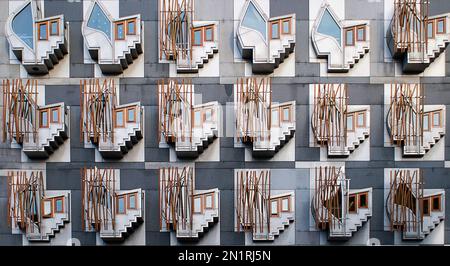 Das Scottish parliament MSP Building Office Fensterdesign Edinburgh, Schottland, UK, Vereinigtes Königreich. Stockfoto