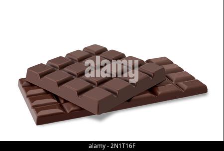 Dunkle Schokoladenriegel, einer auf dem anderen isoliert auf weiß, mit Clipping Path im Preis inbegriffen Stockfoto
