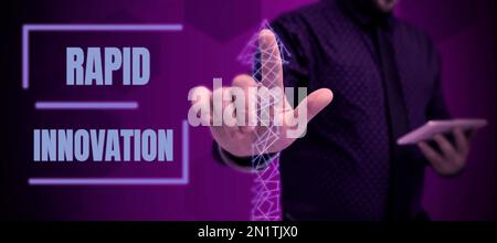 Textunterschrift präsentiert Rapid Innovation, Business zeigt Charakteristik einer Website, die Suchmaschinenalgorithmen verwendet Stockfoto