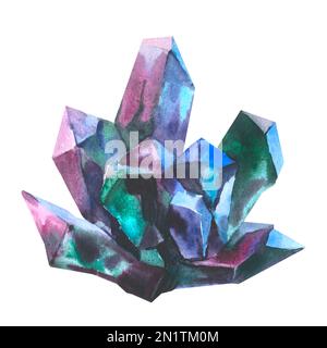Aquarell Edelsteine Kollektion. Halbedelkristalle. Handgezeichnete Darstellung isoliert auf weißem Hintergrund. Stockfoto