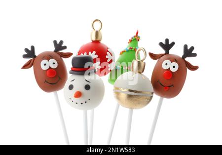 Köstliche weihnachtliche Torten, isoliert auf Weiß Stockfoto