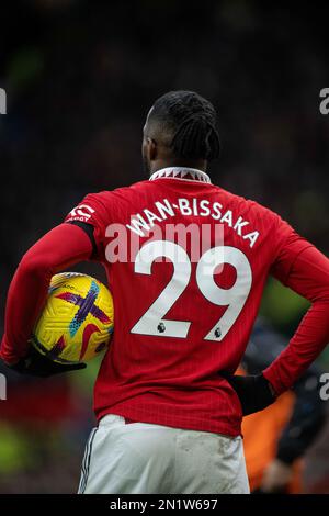 MANCHESTER, ENGLAND - 04. FEBRUAR: Aaron Wan-Bissaka während des Premier League-Spiels zwischen Manchester United und Crystal Palace im Old Trafford auf der F Stockfoto