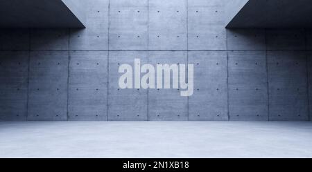 Leeres, modernes Betonwände, Flurraum mit Deckenleuchte hinten, 3D-Darstellung Stockfoto