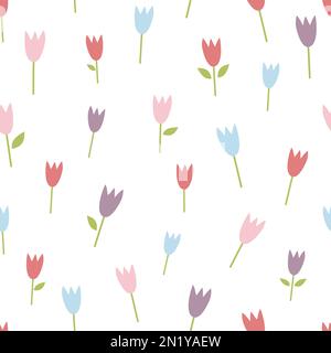 Nahtloses Frühlingsblütenmuster. Blumenstruktur auf weißem Hintergrund. Er kann für Tapeten, Umschläge, Karten und Muster verwendet werden. Stockfoto