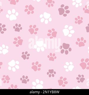 Nahtloses Pfotenmuster. Katzen- oder Hundeabdrücke auf pinkfarbenem Hintergrund. Stockfoto