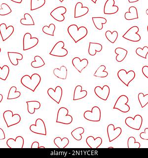 Nahtloses Muster mit roten Herzen. Er kann für Tapeten, Karten, Geschenkpapiere, Muster für Kleidung und anderes verwendet werden. Stockfoto