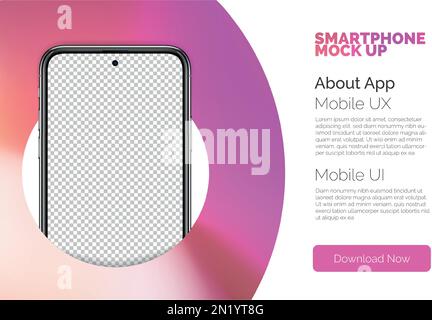 Modell eines realistischen und detaillierten neuen Mobiltelefons. Vector Smartphone ohne Rahmen mit transparenter, leerer Frontansicht im Kreis für Infografiken, Präsentationen oder Benutzeroberfläche Stock Vektor