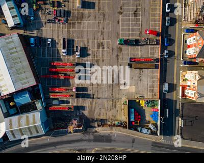 Blackpool Pleasure Beach BPB Aerial Update geschlossen Saison 2023, Inc Big One Re Tracking Stockfoto