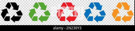 Satz von Recycling-Symbolen. Vektordarstellung auf transparentem Hintergrund isoliert Stock Vektor