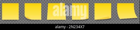 Gelbe Haftnotizen gesetzt. Vektordarstellung auf transparentem Hintergrund isoliert Stock Vektor