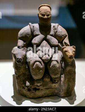 Göttin-Figur. Figur mit Leoparden, Catalhöyük. 5750 V. CHR Museum der anatolischen Zivilisationen Ankara Türkei Stockfoto