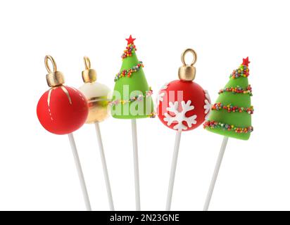 Köstliche weihnachtliche Torten, isoliert auf Weiß Stockfoto