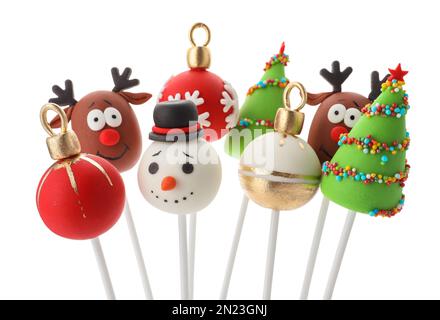 Köstliche weihnachtliche Torten, isoliert auf Weiß Stockfoto