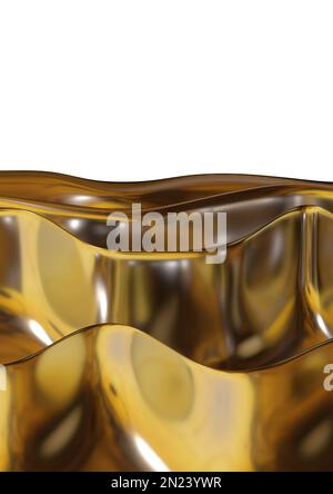 Golden Wavy Metallplatte Abstraktes, dramatisches, modernes, luxuriöses 3D-Grafikelement Hintergrundmaterial hochwertiges 3D-Bild Stockfoto