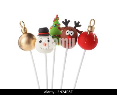 Köstliche weihnachtliche Torten, isoliert auf Weiß Stockfoto
