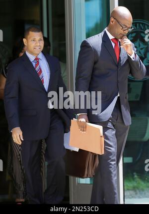Attorneys Darrell Jordan, right, and Kwame Thompson leave the McKinney ...