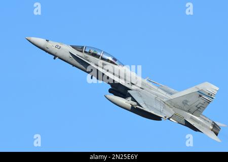 Präfektur Kanagawa, Japan - 07. Januar 2017: US-Marines Boeing F-18D Hornet Multirole Fighter von VMFA(AW)-225 Vikings. Stockfoto