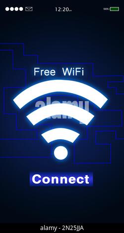 Kostenloses WIFI. Gadget-Anzeige mit Text und Symbol, Illustrationsdesign Stockfoto