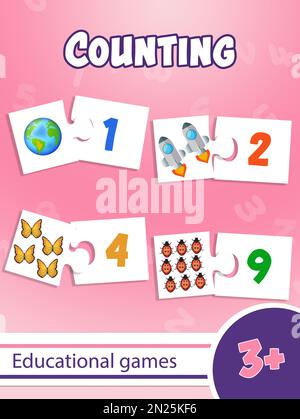  Pädagogisches Spiel für Kinder, lernen zu zählen. Summen mit Bildidee 