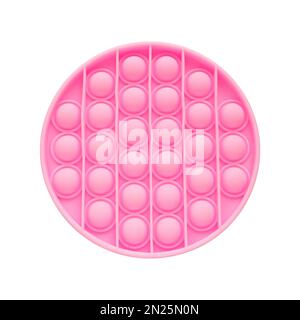 Ein pinkfarbenes Anti-Stress-Spielzeug, das auf weißem Hintergrund isoliert ist, drückt es. Stockfoto