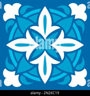 Portugiesische Bodenfliesen Asulejo, Mosaik mit Blumenmuster. Vector Azulejo Bodenfliese abstrakte geometrische Majolica. Mediterranes marokkanisches talavera Stock Vektor