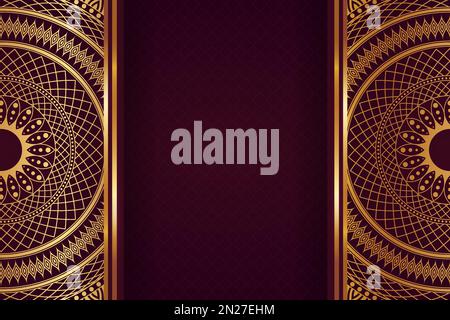 Dieses atemberaubende Design verfügt über einen luxuriösen islamischen Hintergrund mit einem herrlichen goldenen Mandala-Ornament. Perfekt für eine Vielzahl von Anwendungen, von Wandmalereien Stock Vektor