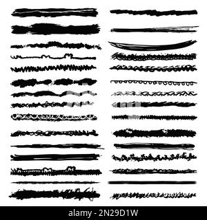 Sammlung von handgezeichneten Linien, Pinsellinien, Pinselstriche, Unterstreichungen, verschiedene Formen des Doodle-Stils, Vektor-Illustration. Stock Vektor