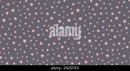 Süßes Baby Kinder Stars Vektor nahtloses Muster in pinkfarbenen Sternen auf grauem - violettem Hintergrund Stock Vektor
