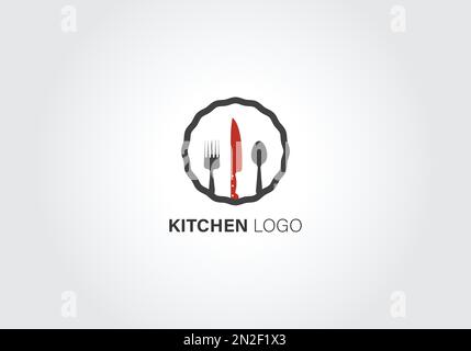 Restaurant-Logo mit Löffel- und Gabelsymbol, das moderne Linienkonzept. Stock Vektor