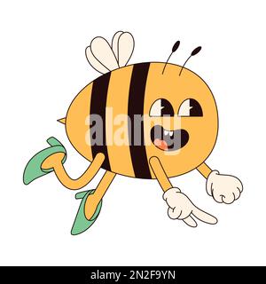 Toller Hippie Happy Ostern-Charakter. Osterbiene im modischen Retro-60s 70s-Cartoon-Stil. Stock Vektor