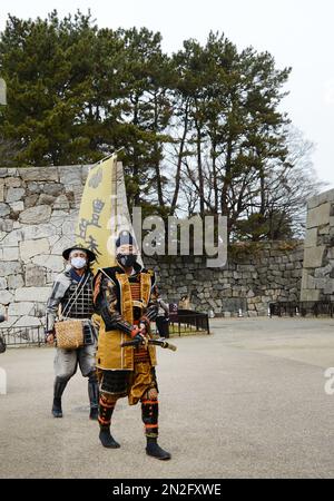 Gekleidet als Samurai-Krieger im Schloss Nagoya in Nagoya, Japan. Stockfoto