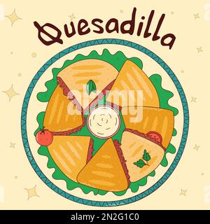 Traditionelles mexikanisches Essen. Quesadilla. Vektordarstellung im handgezeichneten Stil Stock Vektor