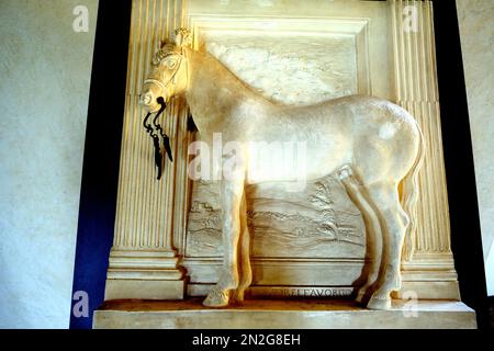 Statue eines Pferdes im Pferdesaal im Palazzo Te in Mantua Italien Stockfoto